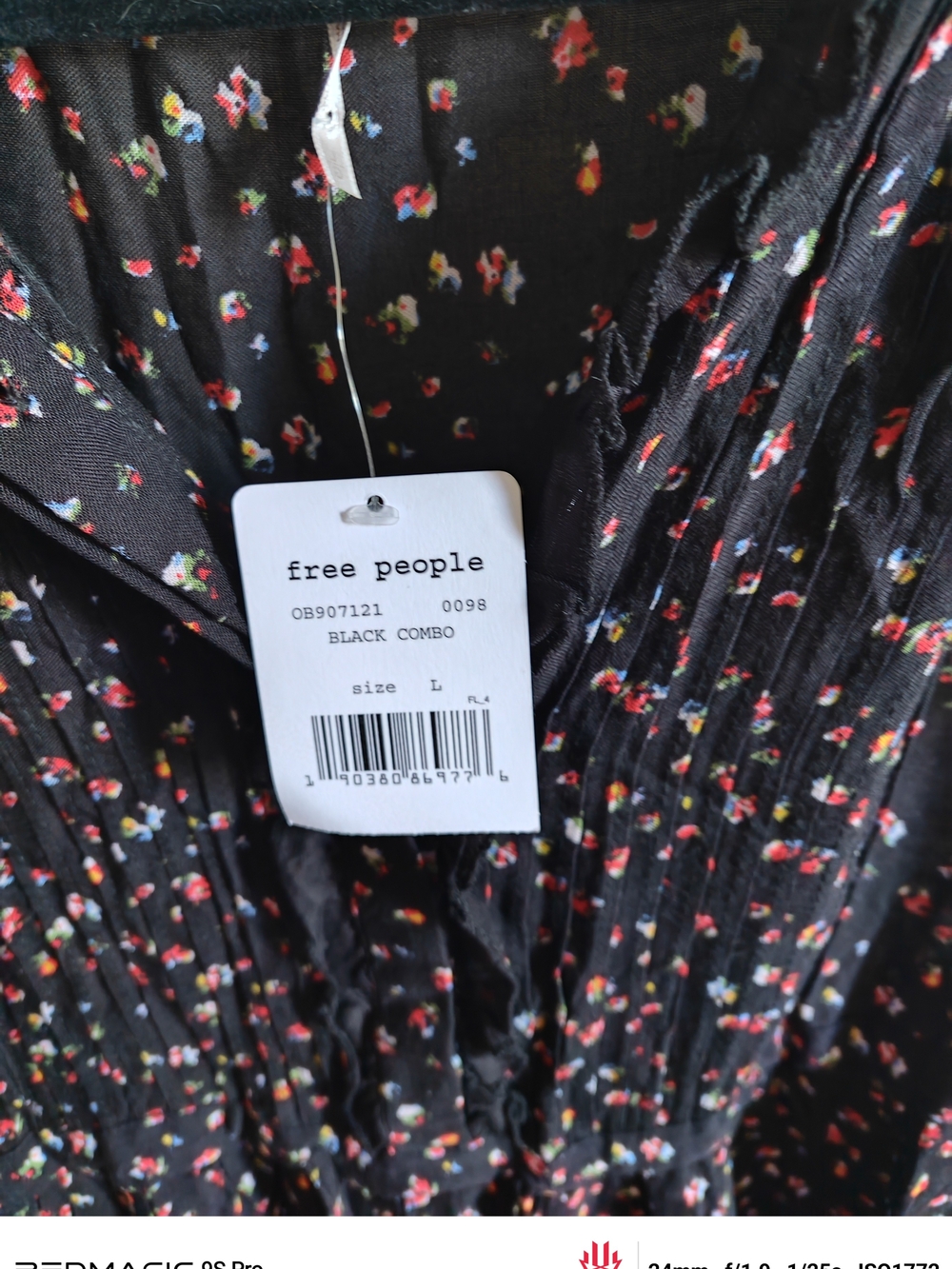 Free People Black Maxi Dress with Pink Floral Border - Picture 2 of 5